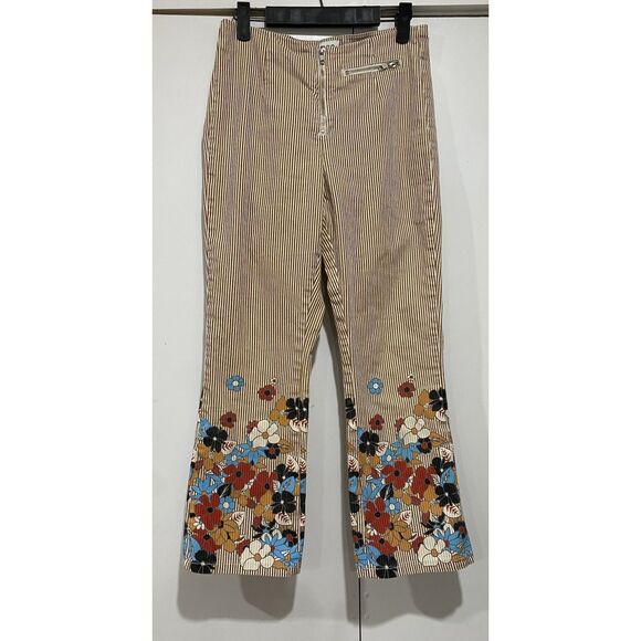 Urban Outfitters BDG Jeans Women Sz 28 Kick Flare High Rise Striped Denim Flower - Picture 2 of 11